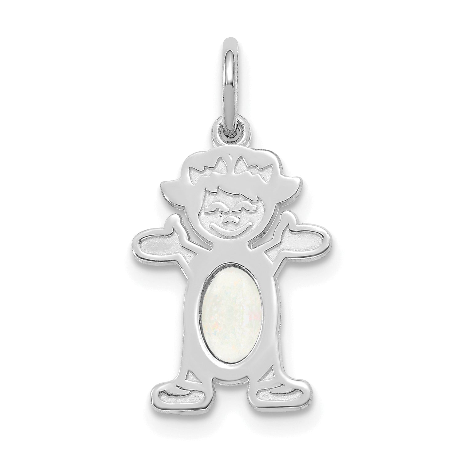 14k White Gold 14K White Gold Girl 6x4 Oval Genuine Opal-October