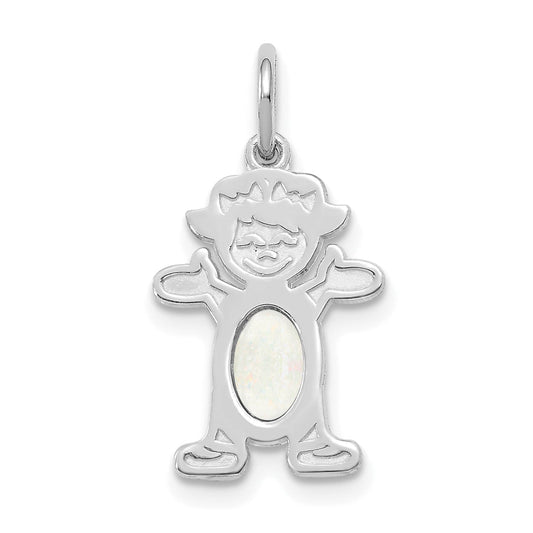 14k White Gold 14K White Gold Girl 6x4 Oval Genuine Opal-October