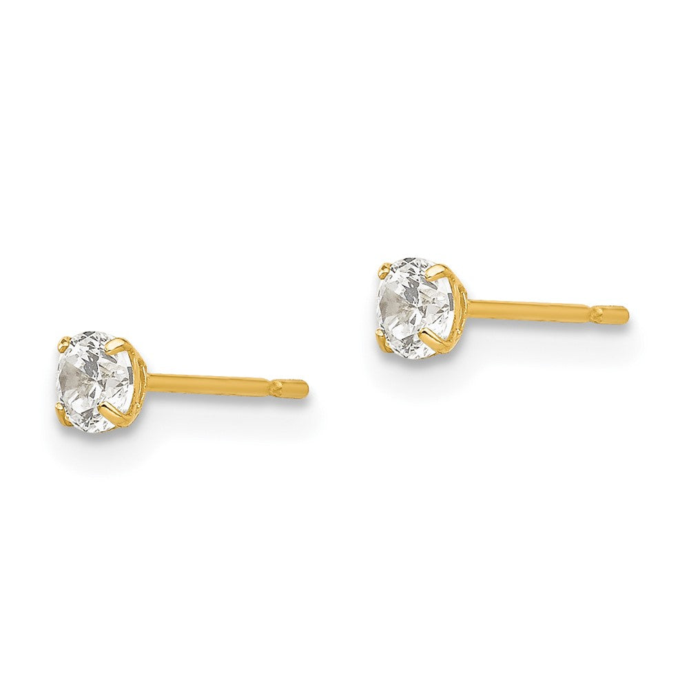 14K Yellow Gold 3mm Round Cz Post Earrings