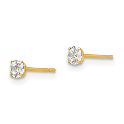14K Yellow Gold 3mm Round Cz Post Earrings