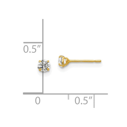 14K Yellow Gold 3mm Round Cz Post Earrings
