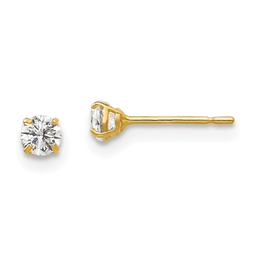14K Yellow Gold 3mm Round Cz Post Earrings