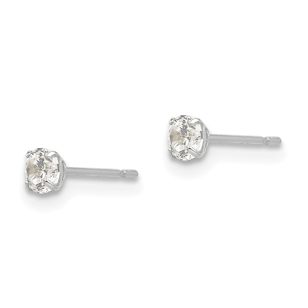 14K White Gold 3mm Round Cz Post Earrings