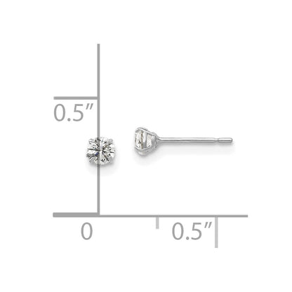 14K White Gold 3mm Round Cz Post Earrings