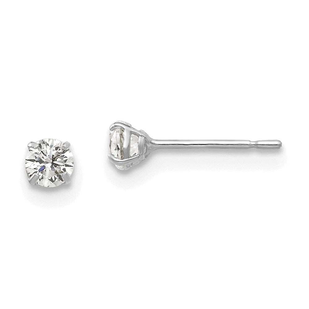 14K White Gold 3mm Round Cz Post Earrings