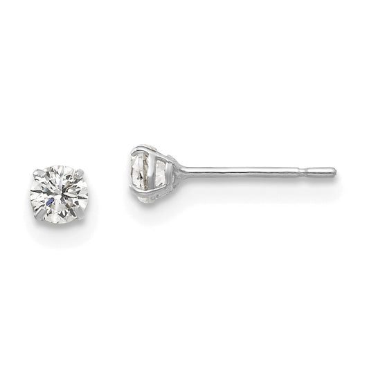 14K White Gold 3mm Round Cz Post Earrings