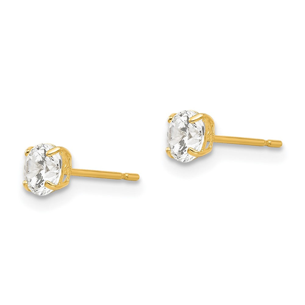 14K Yellow Gold 4mm Round Cz Post Earrings