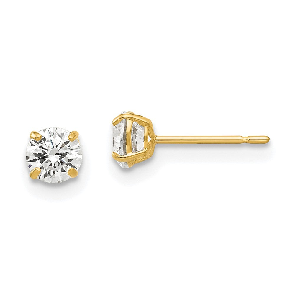 14K Yellow Gold 4mm Round Cz Post Earrings
