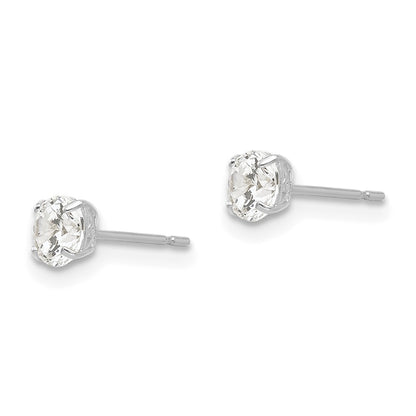 14K White Gold 4mm Round Cz Post Earrings