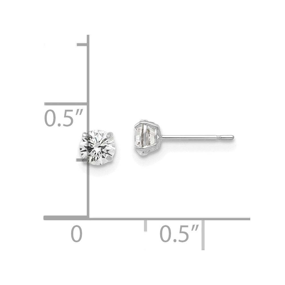 14K White Gold 4mm Round Cz Post Earrings