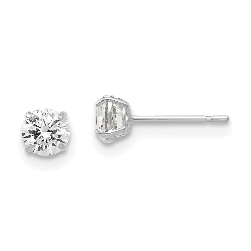 14K White Gold 4mm Round Cz Post Earrings