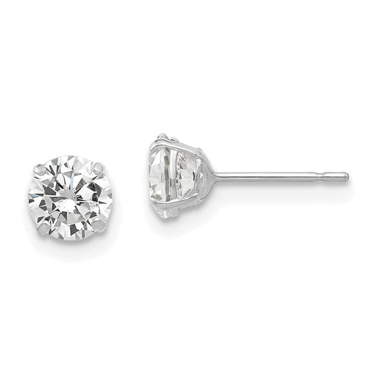 14K White Gold 5mm Round Cz Post Earrings
