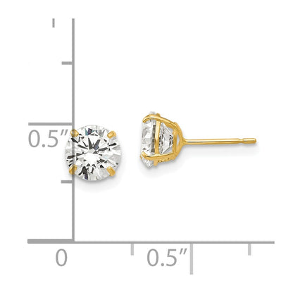 14K Yellow Gold 6mm Round Cz Post Earrings