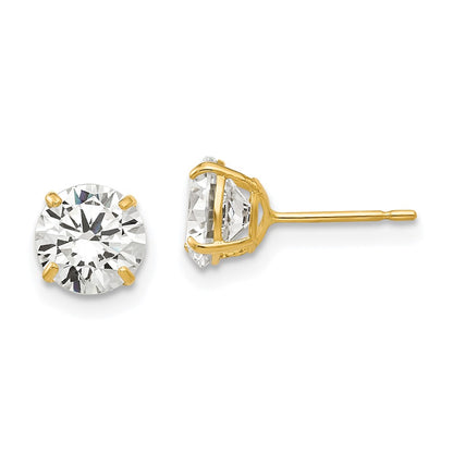 14K Yellow Gold 6mm Round Cz Post Earrings