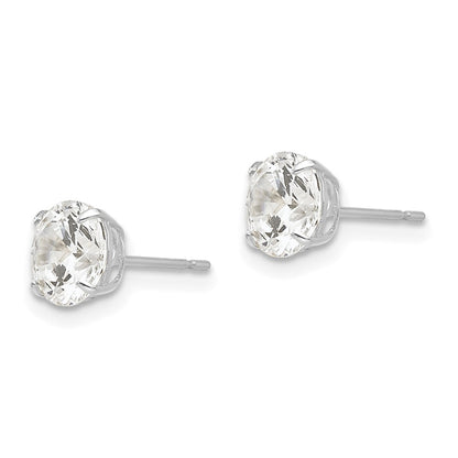 14K White Gold 6mm Round Cz Post Earrings