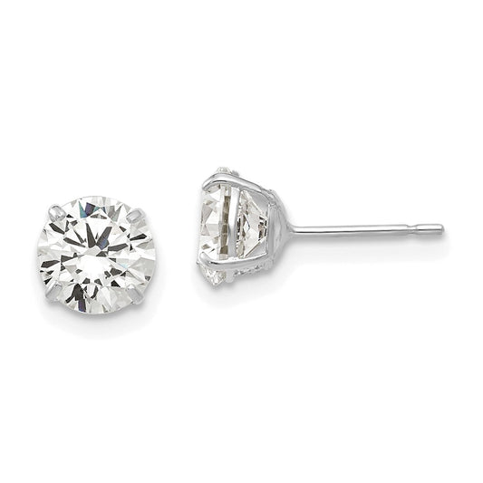 14K White Gold 6mm Round Cz Post Earrings