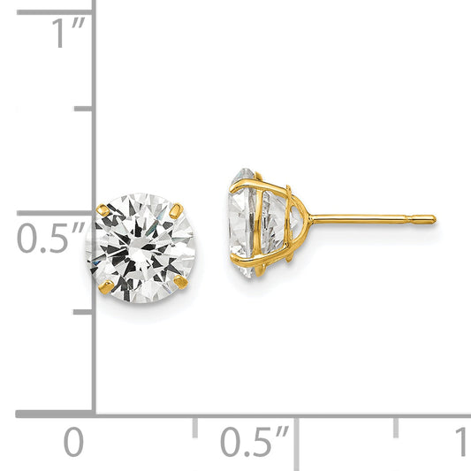 14K Yellow Gold 7mm Round Cz Post Earrings