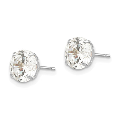14K White Gold 7mm Round Cz Post Earrings