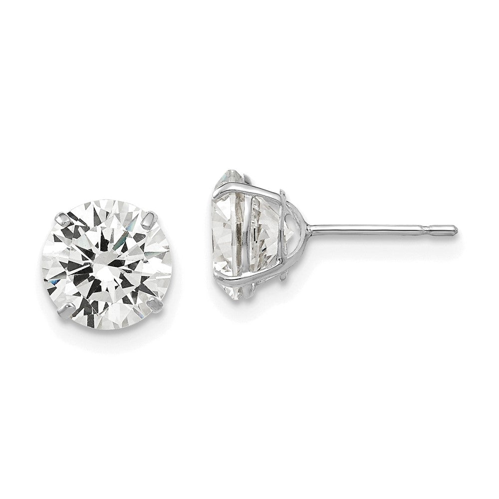 14K White Gold 7mm Round Cz Post Earrings