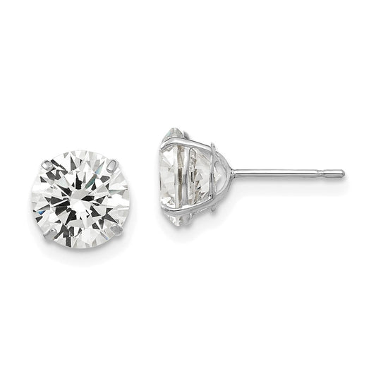 14K White Gold 7mm Round Cz Post Earrings