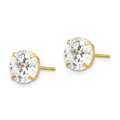 14K Yellow Gold 8mm Round Cz Post Earrings