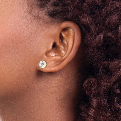 14K Yellow Gold 8mm Round Cz Post Earrings
