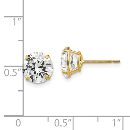 14K Yellow Gold 8mm Round Cz Post Earrings