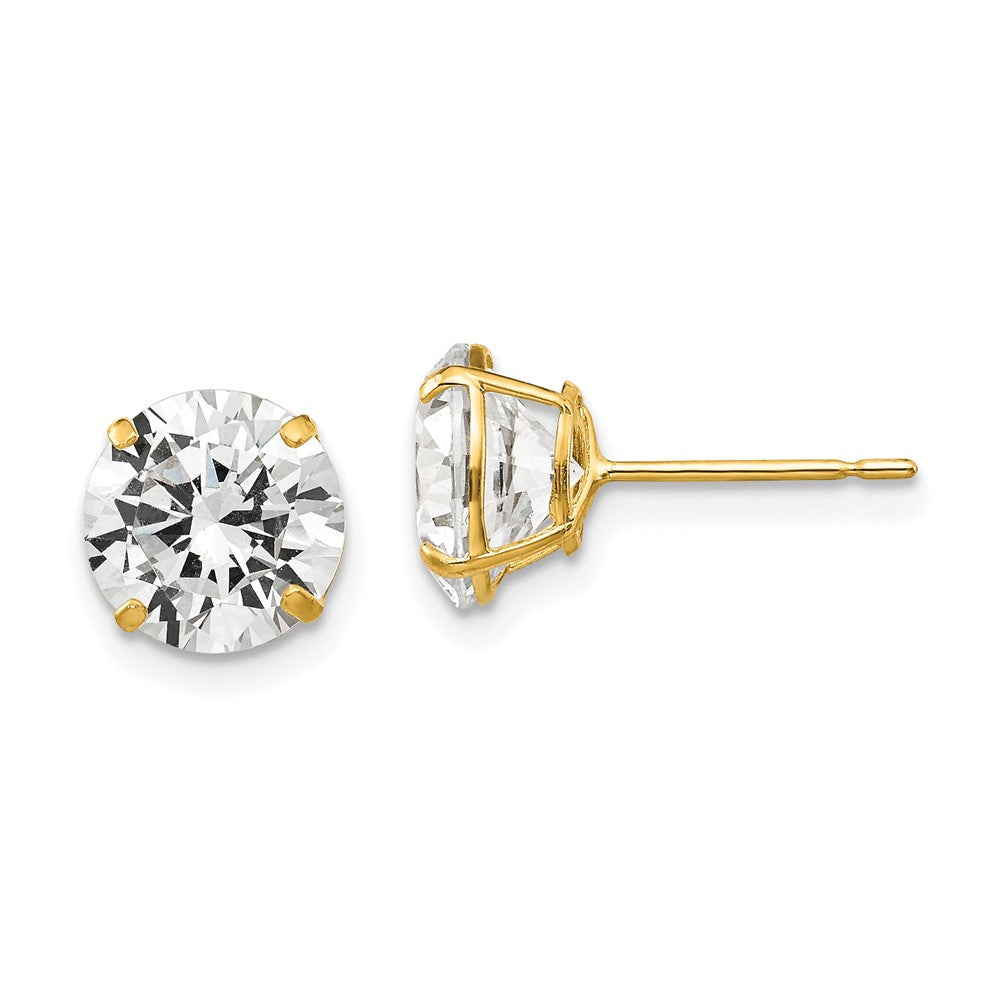 14K Yellow Gold 8mm Round Cz Post Earrings