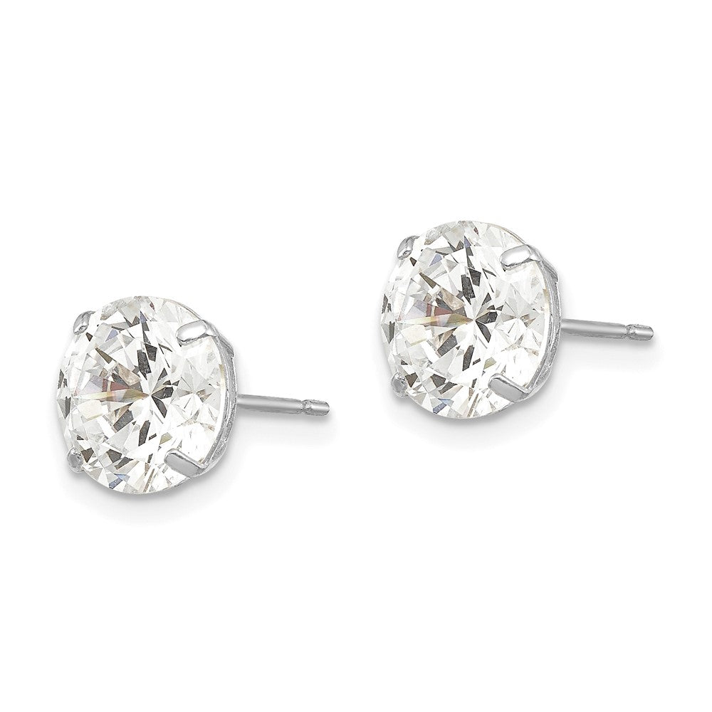 14K White Gold 8mm Round Cz Post Earrings