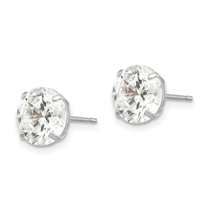 14K White Gold 8mm Round Cz Post Earrings