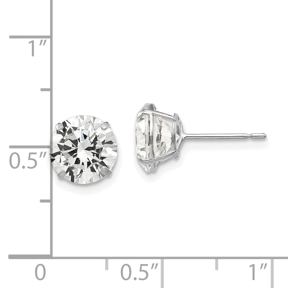 14K White Gold 8mm Round Cz Post Earrings