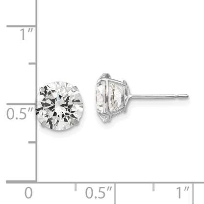 14K White Gold 8mm Round Cz Post Earrings