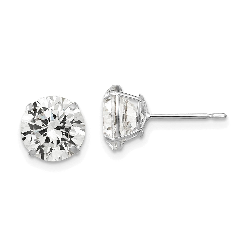 14K White Gold 8mm Round Cz Post Earrings