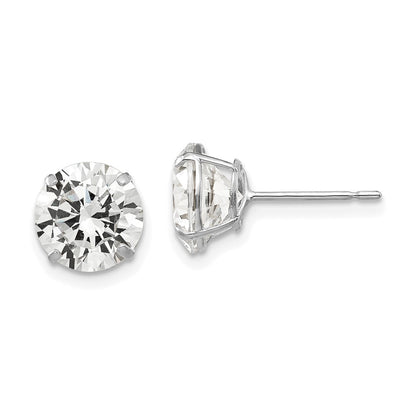 14K White Gold 8mm Round Cz Post Earrings