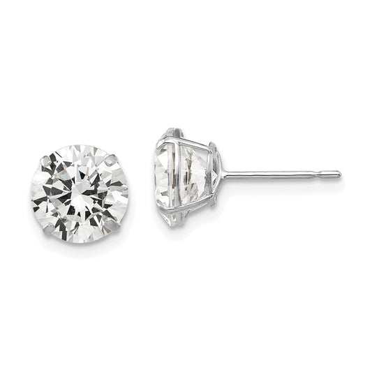 14K White Gold 8mm Round Cz Post Earrings
