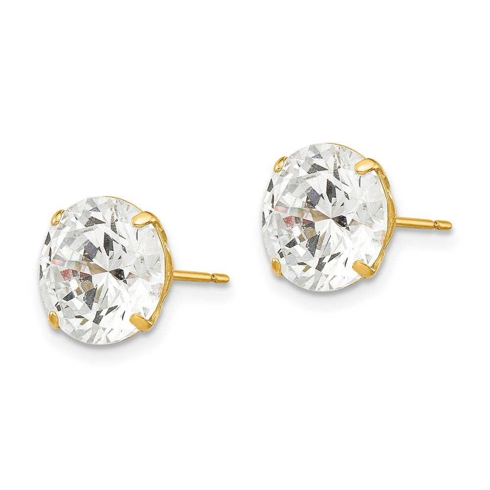 14K Yellow Gold 9mm Round Cz Post Earrings