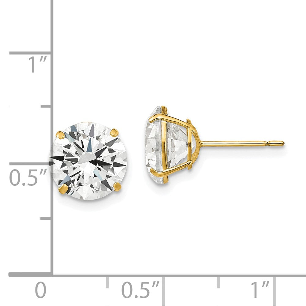 14K Yellow Gold 9mm Round Cz Post Earrings