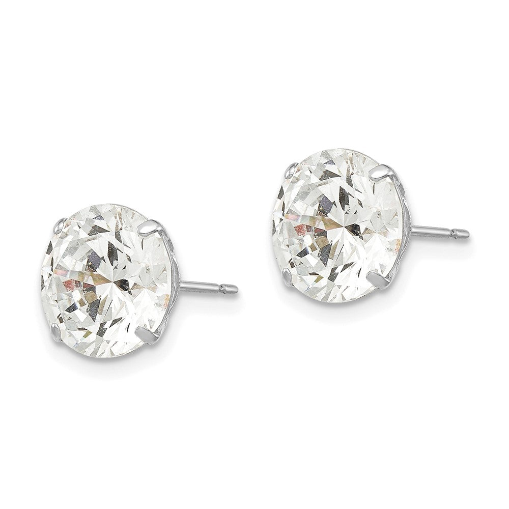 14K White Gold 9mm Round Cz Post Earrings