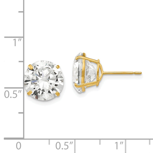 14K Yellow Gold 10mm Round Cz Post Earrings