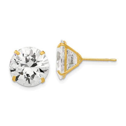14K Yellow Gold 11mm Round Cz Post Earrings