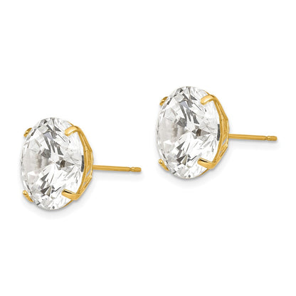 14K Yellow Gold 12mm Round Cz Post Earrings