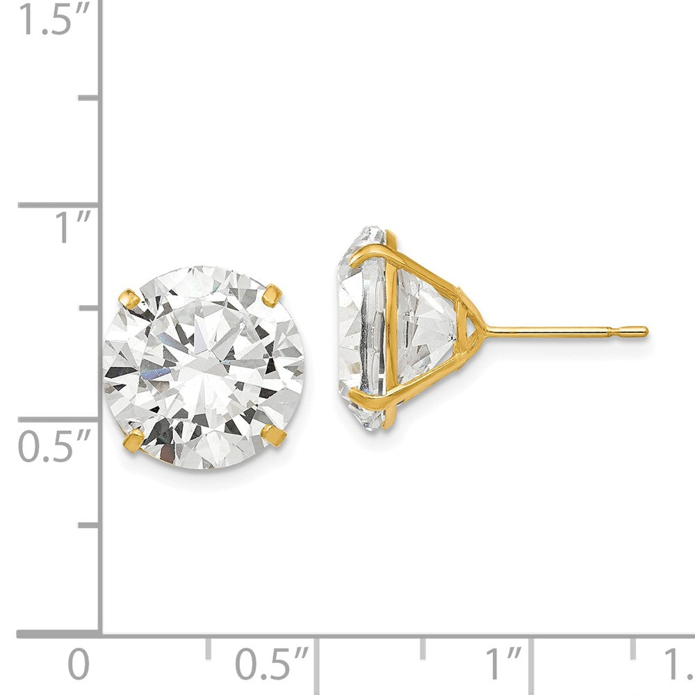 14K Yellow Gold 12mm Round Cz Post Earrings