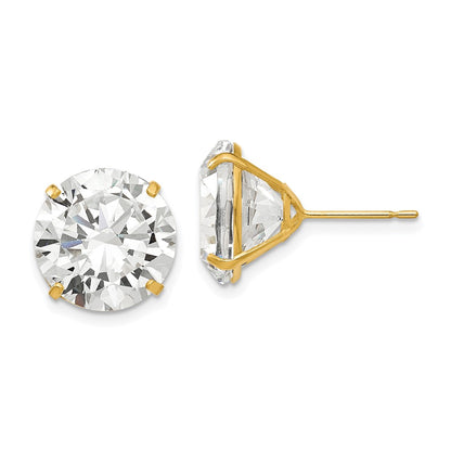 14K Yellow Gold 12mm Round Cz Post Earrings