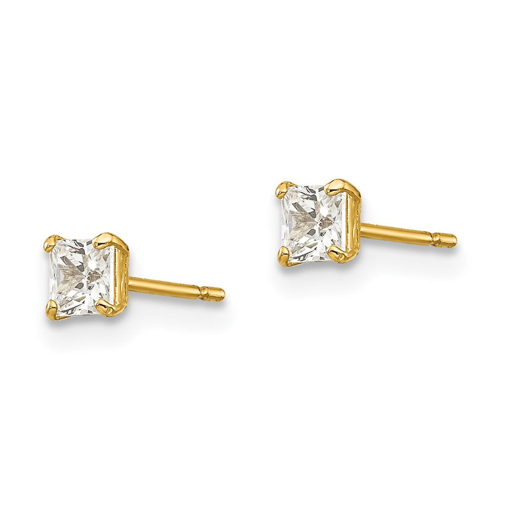 14K Yellow Gold 3mm Square Cz Post Earrings