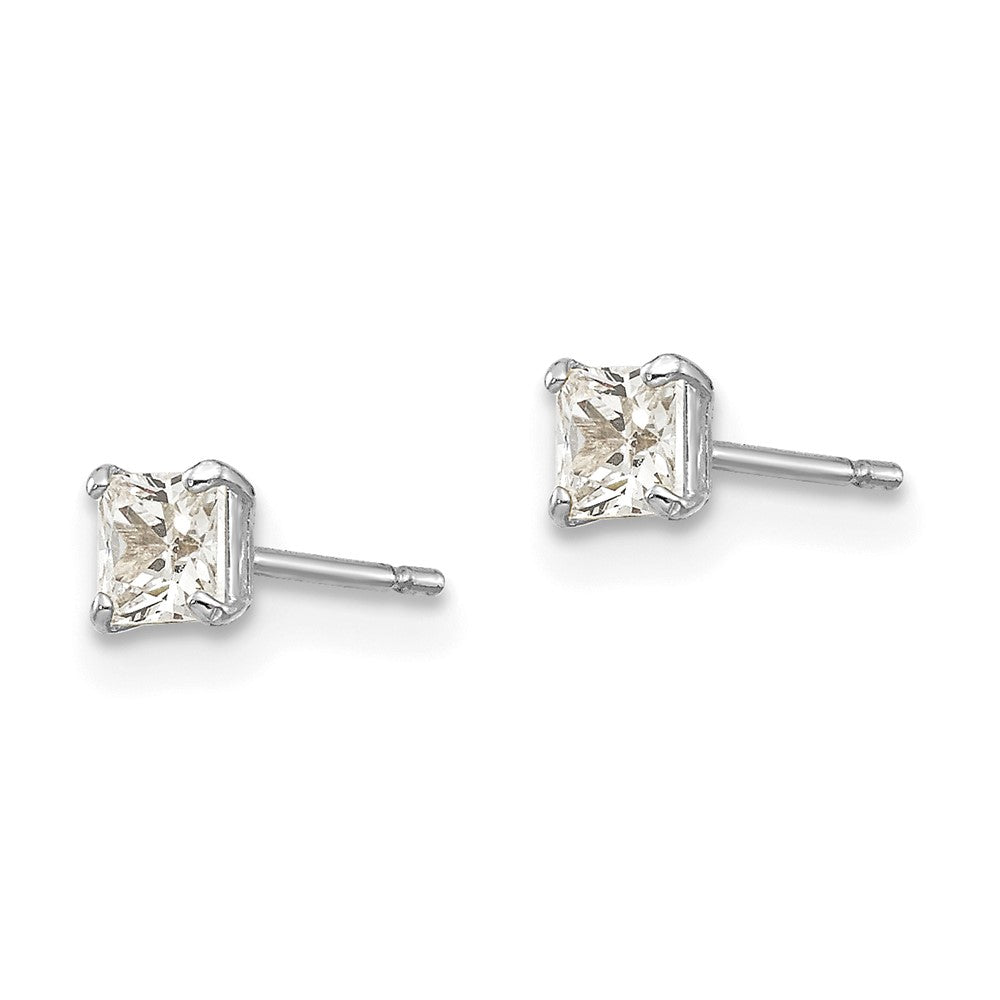14K White Gold 3mm Square Cz Post Earrings