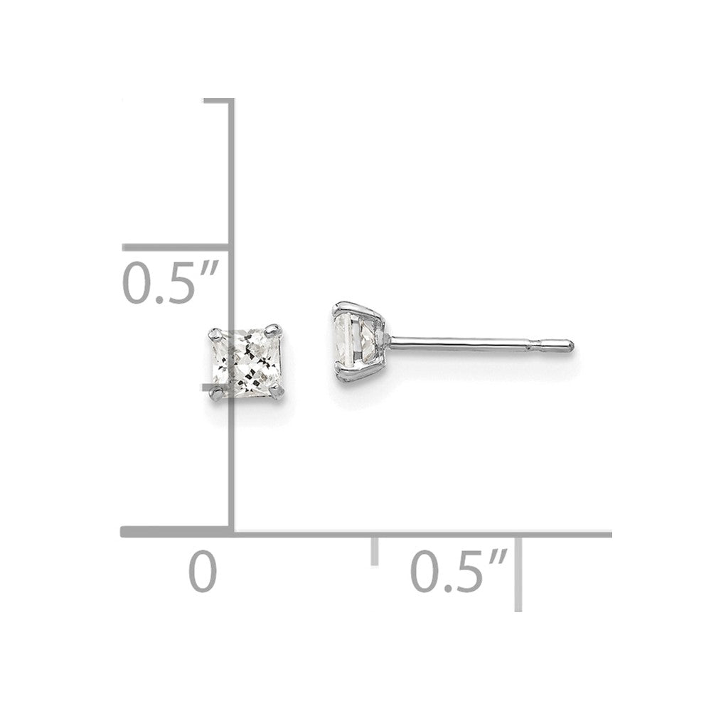14K White Gold 3mm Square Cz Post Earrings