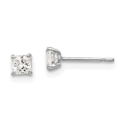 14K White Gold 3mm Square Cz Post Earrings