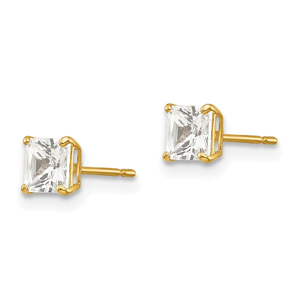 14K Yellow Gold 4mm Square Cz Post Earrings