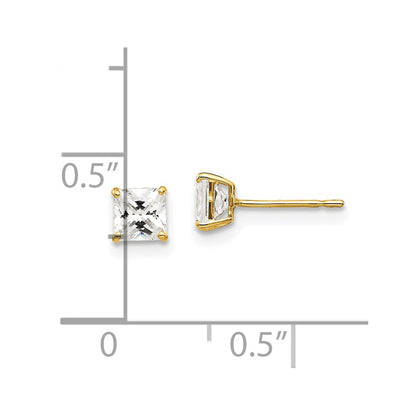 14K Yellow Gold 4mm Square Cz Post Earrings