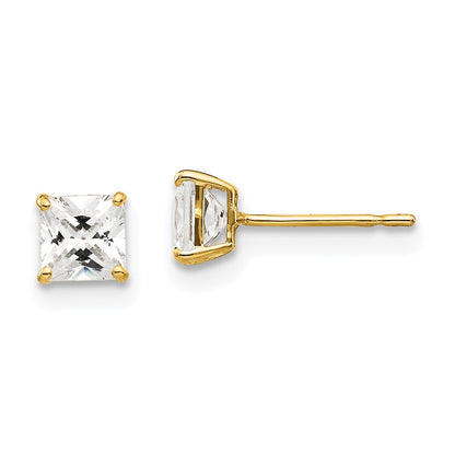 14K Yellow Gold 4mm Square Cz Post Earrings